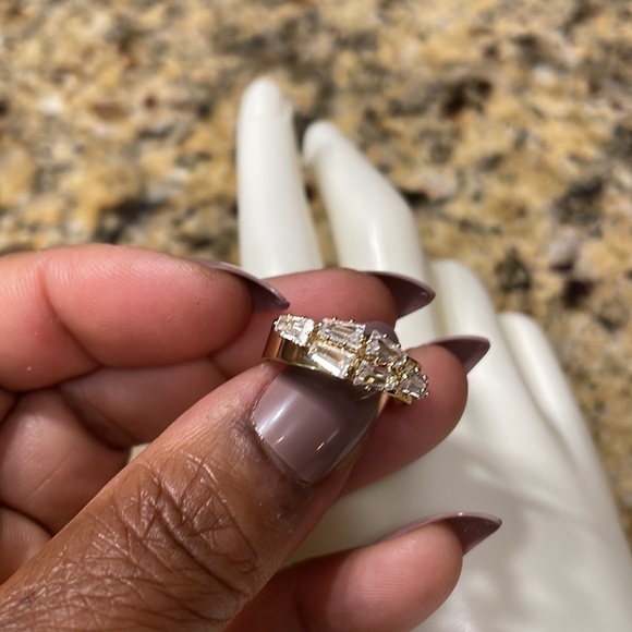 Cubic Zirconia Cluster Stacked Gold Adjustable Ring - Picture 8 of 14